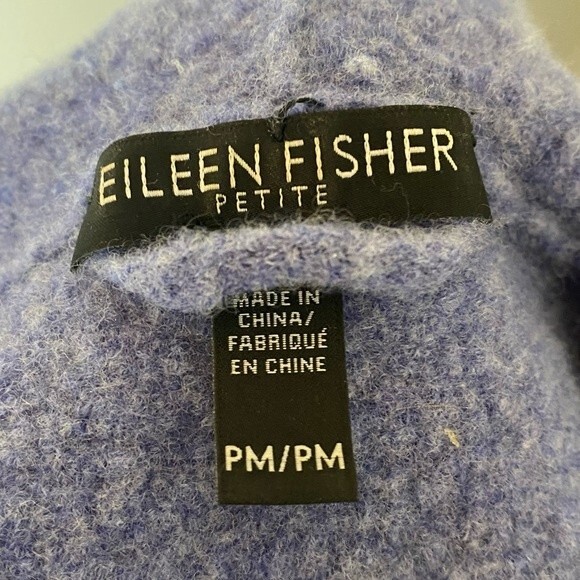 Eileen Fisher Periwinkle 100% Merino Wool Cardigan 3/4 Length Sleeves Size PM - Picture 6 of 8